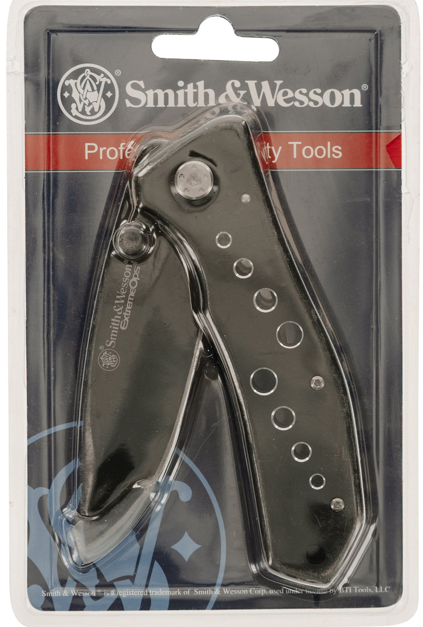 S & W Extreme Ops Folding Knife All Black Liner Lock Clam Pack