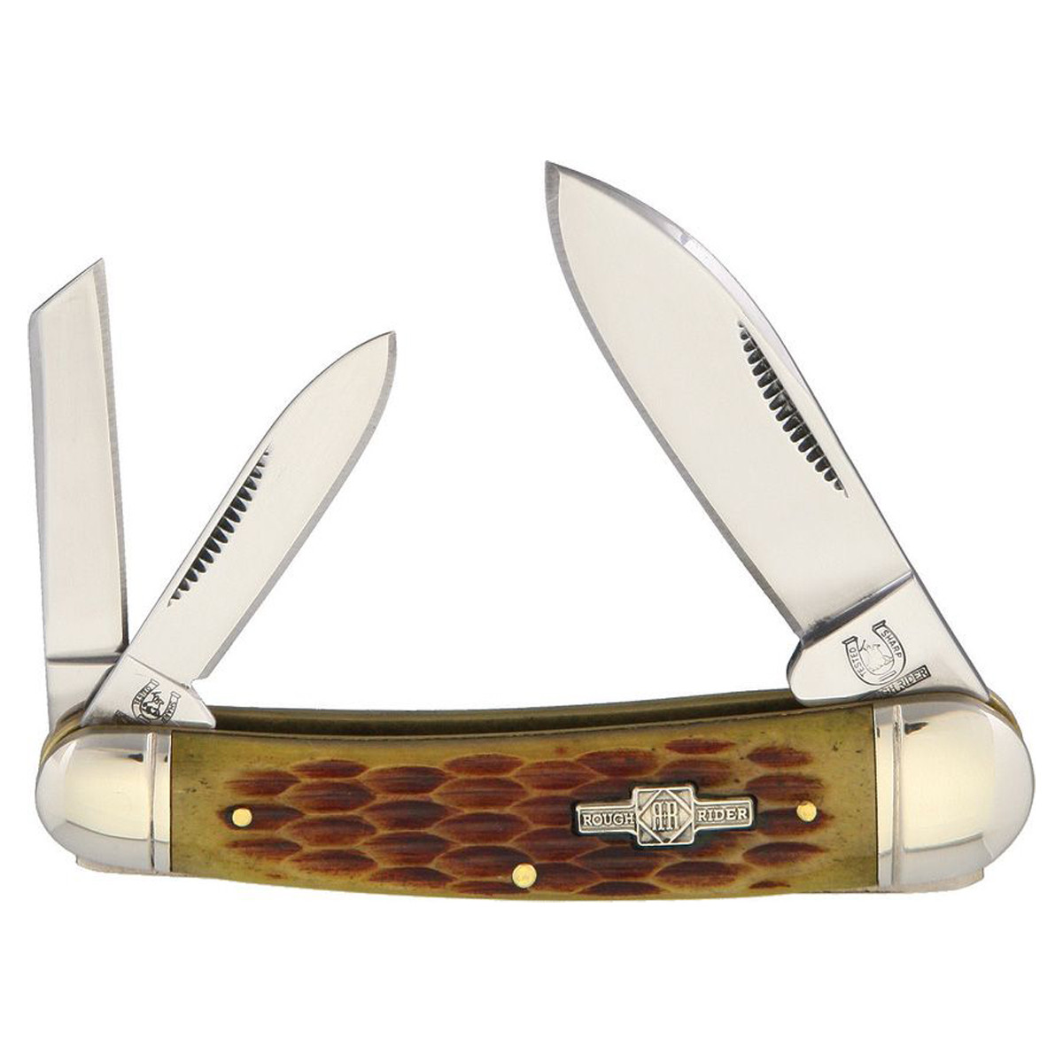 Rough Rider Amber Jigged Bone Sleeveboard Whitter Folding Knife RR375