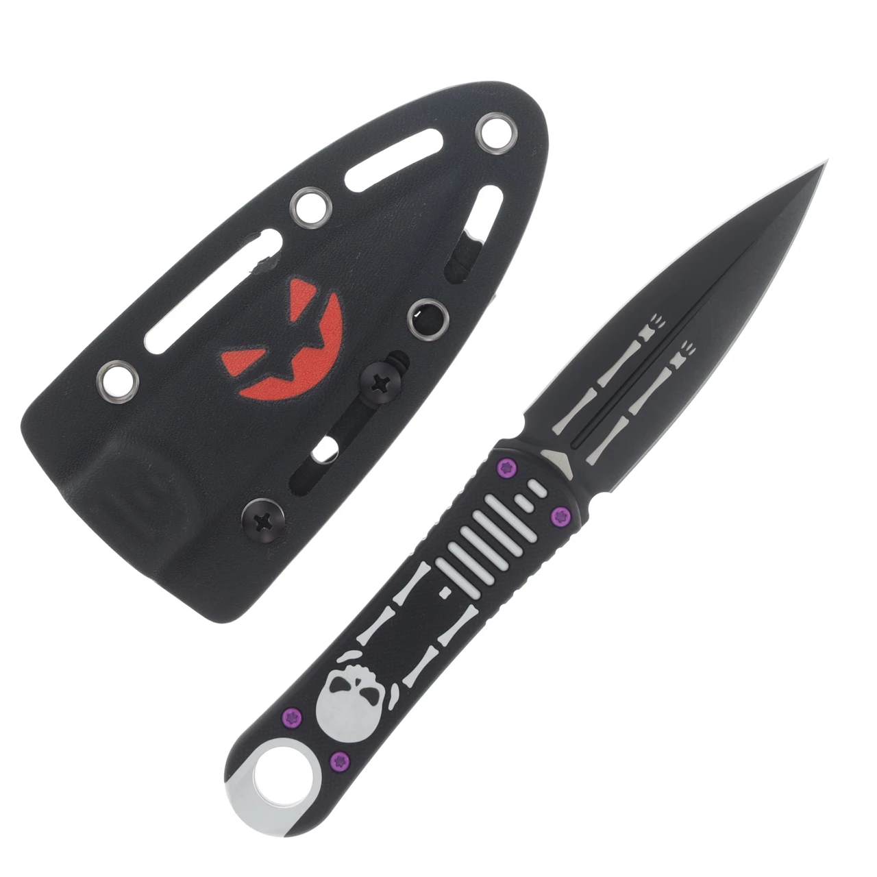 Kizer Hidden Agenda Skeleton Fixed Knife Black G-10-Aluminum Milled Pattern Handle Black PVD Coated-Laser AEB-L Blade 1083HW1