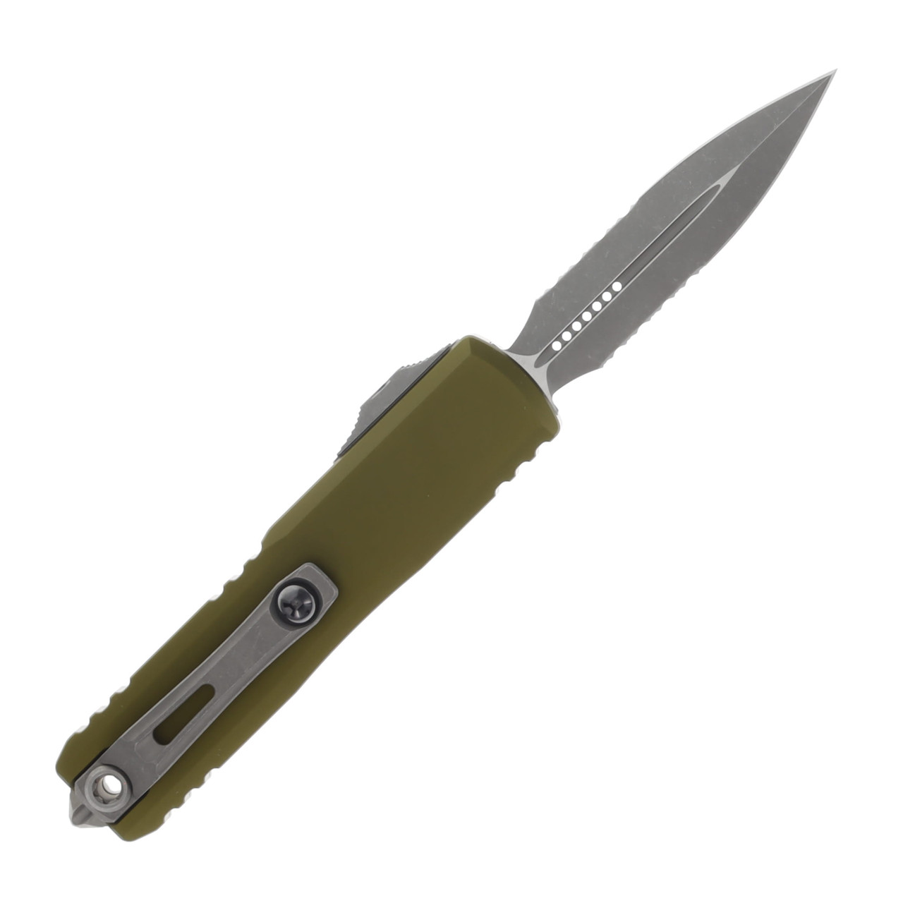 Microtech UTX-85 GEN III D-E Apocalyptic Part Serrate OD Green