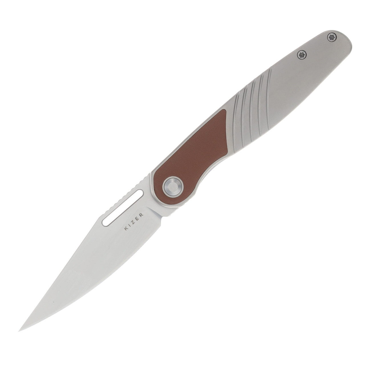 Kizer Raze Leather - Titanium 3.5 Inch Plain Stonewash Clip Point KI3720A2