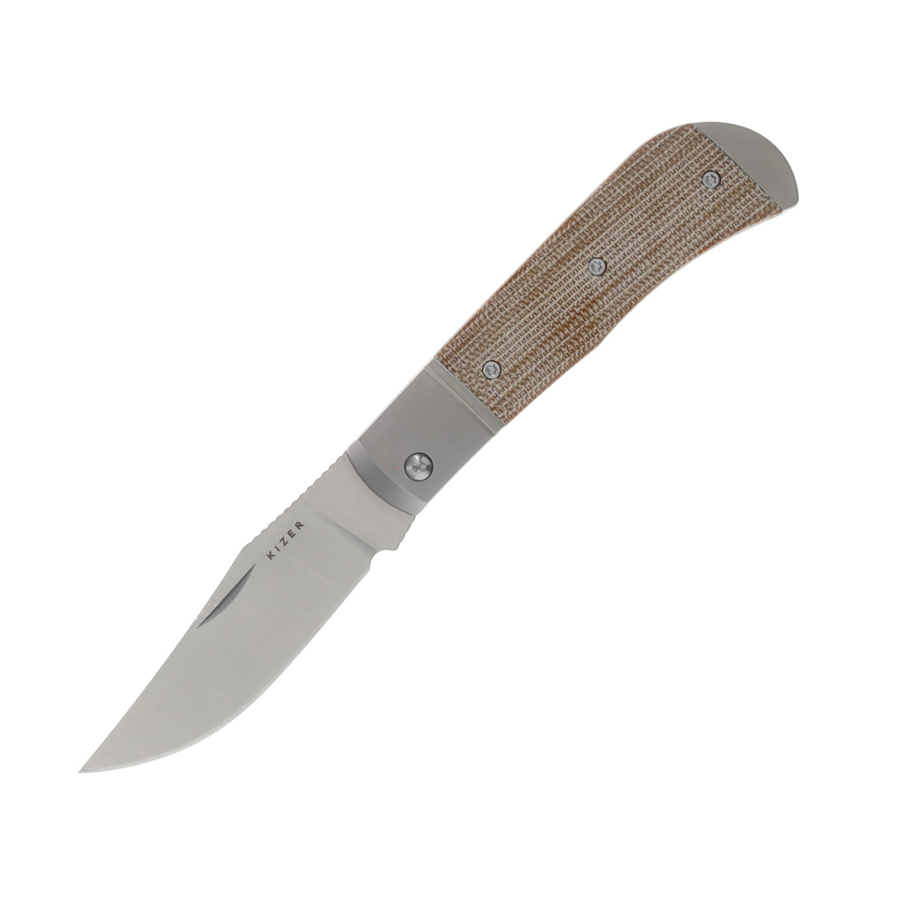 Kizer Trestle Folding Knife Silver-Brown Titanium-Micarta Handle