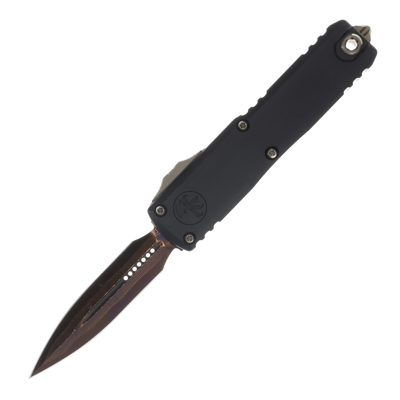 Microtech UTX-85 Gen III Marfione Select Baker Forge Coppermai DamascusHefted Alloy with Bronze and Purple Titanium AUMT123216MS3 