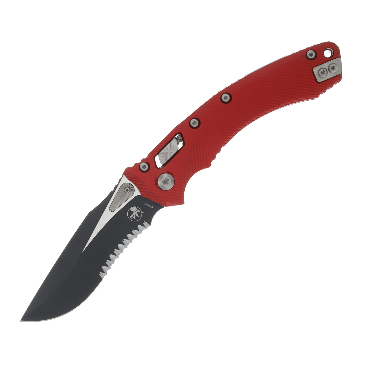 Microtech Amphibian RAM-LOK Folding Knife Half Serrated DLC Standard/Fluted Red Aluminum MT137RL2FLRD