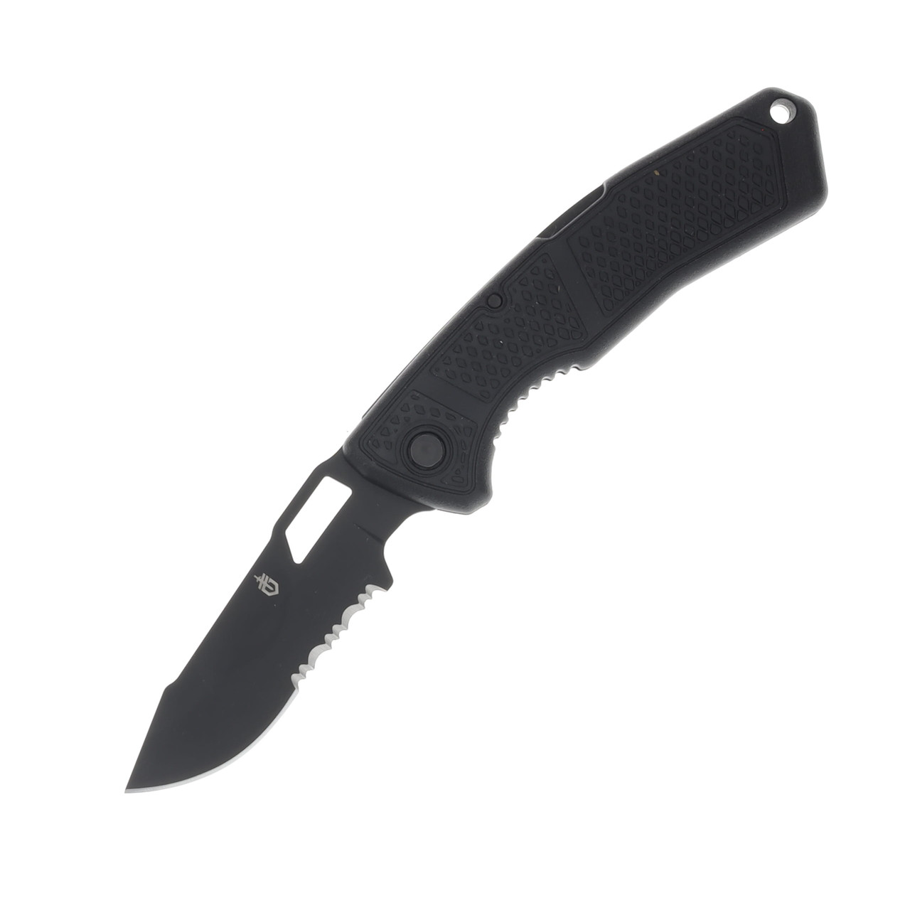 Gerber Folding Knife USA Made Black Handle Black Partially Serrated Blade G2733