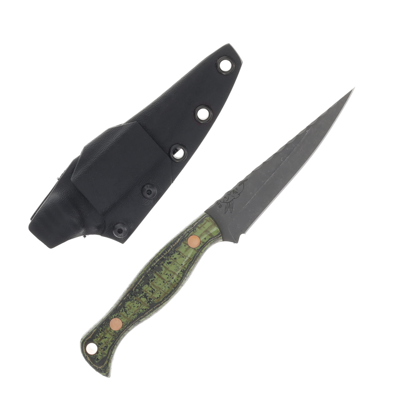 Half Face Blades Congressman Fixed Blade Knife Carbon and Copper Mesh/Micarta with Rubber and Green Resin HFCCCMRMGR