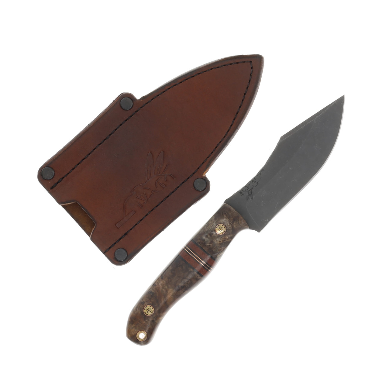 Half Face Blades Modified Skinner Jr. Fixed Blade Knife Spalted Curly Maple with G-10 and Fire Canvas Micarta HFMSKSPCM