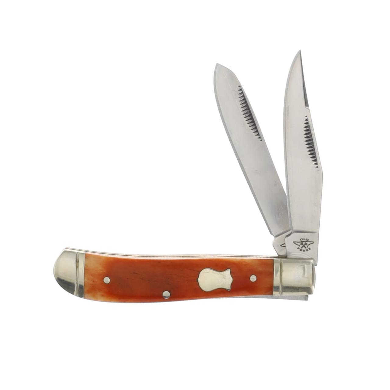 Old Forge Mini Trapper Burnt Orange Smooth Bone D2 Blade Steel OF07BOSB