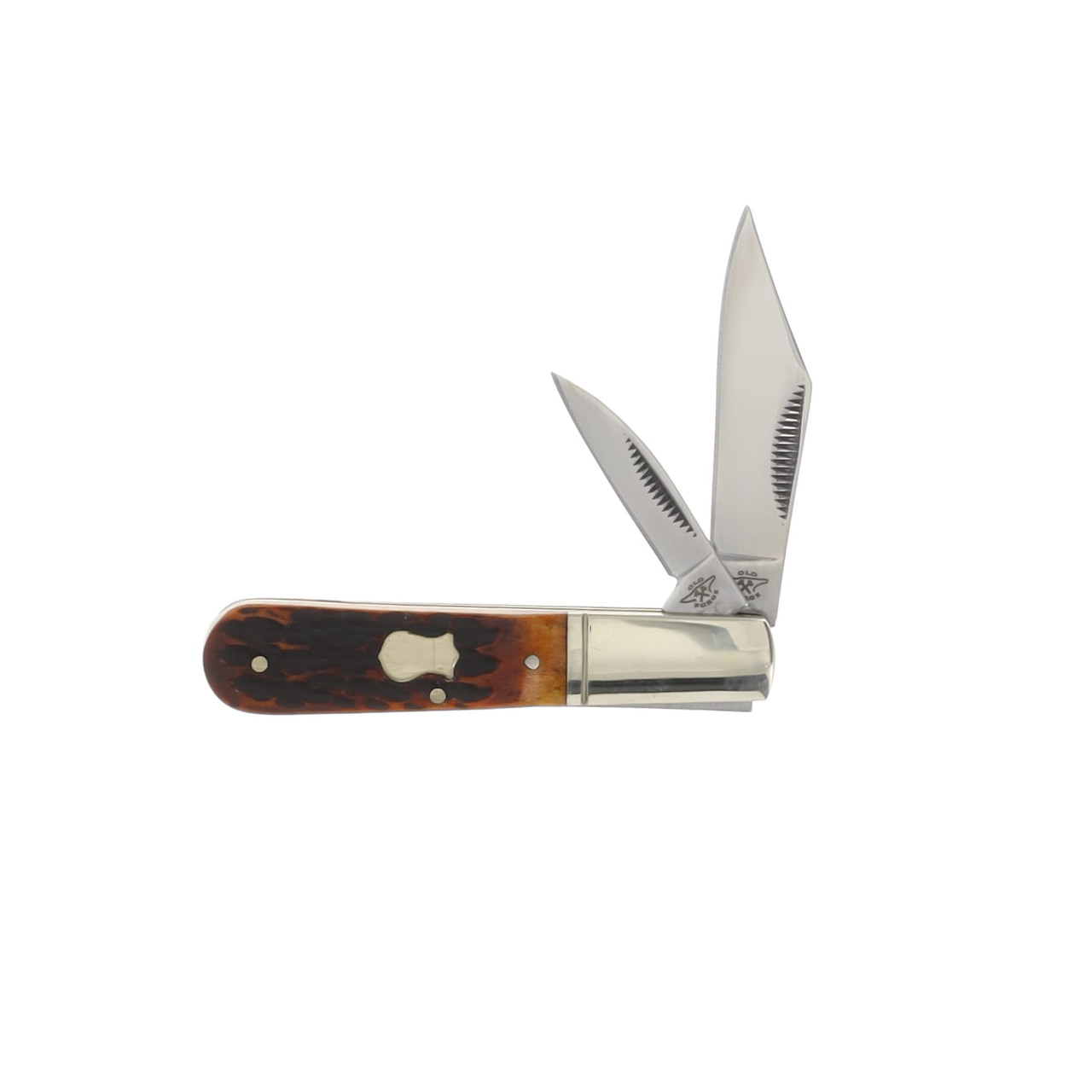Old Forge Brown Jigged Bone 2-Bld Barlow D-2 Blade Steel OF009BJB