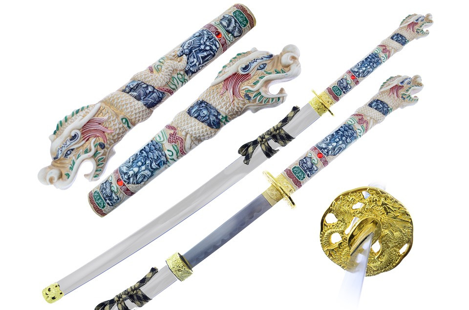 Frost White Open Mouth Dragon Head Katana Sword FRK3003WT