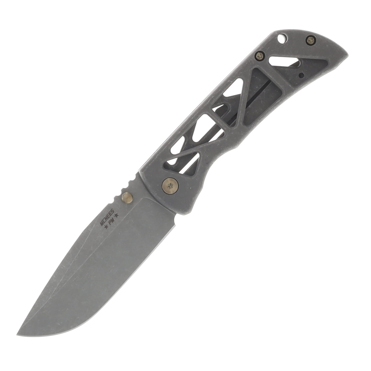 macoです McNees MAC2 Skeletonized Folding Knife 3.5in Stonewashed Titanium