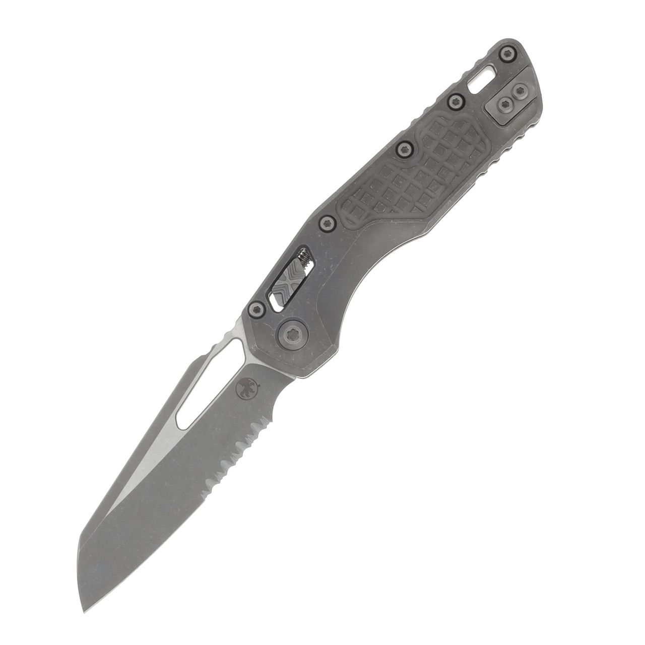 MICROTECH MSI RAM-LOK PARTIAL SERRATED MARFIONE SELECT FOLDING KNIFE APOCALYPTIC FRAG PATTERN TITANIUM HANDLE 3.75IN APOCALYPTIC BOHLER M390MK DROP POINT MT21011APFRMS1