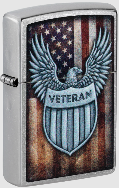 Zippo Lighter Veteran Eagle and Flag Street Chrome Americana Series ZP46824