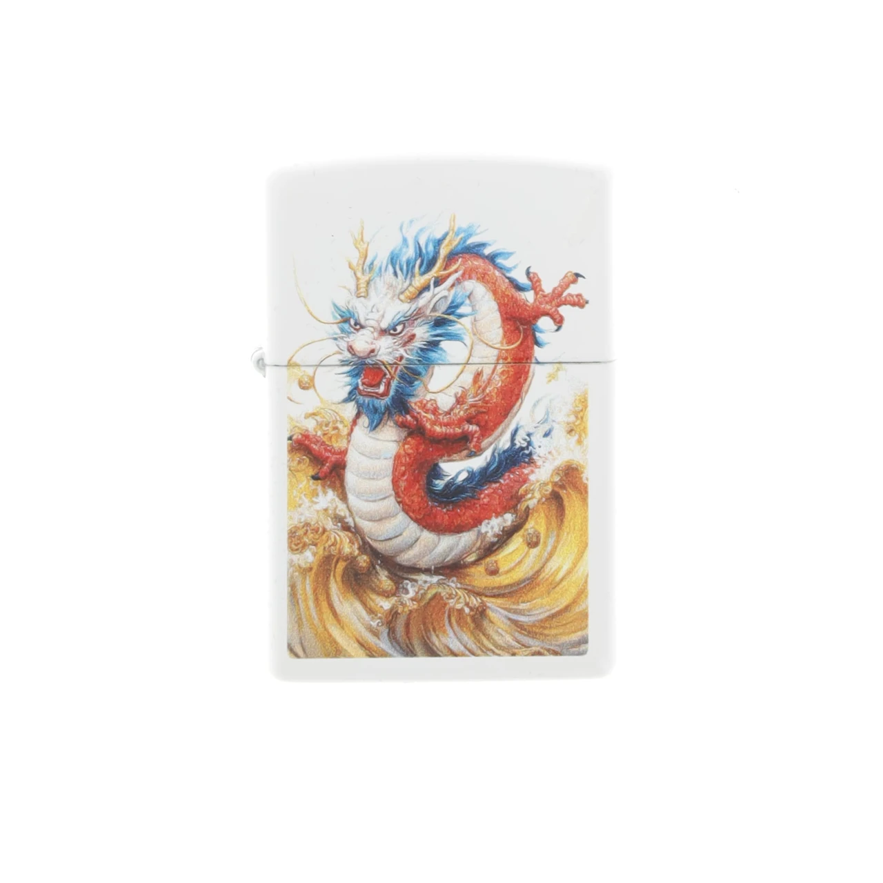 Zippo Lighter Dragon Design White Matte Front Closed