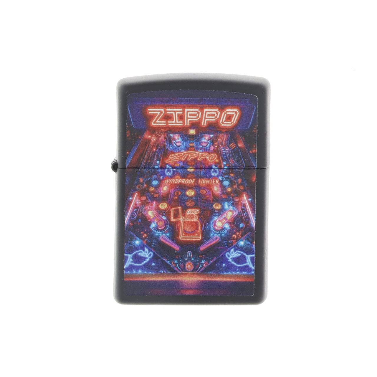 Zippo Lighter Neon Video Game Design Black Matte Front Closed