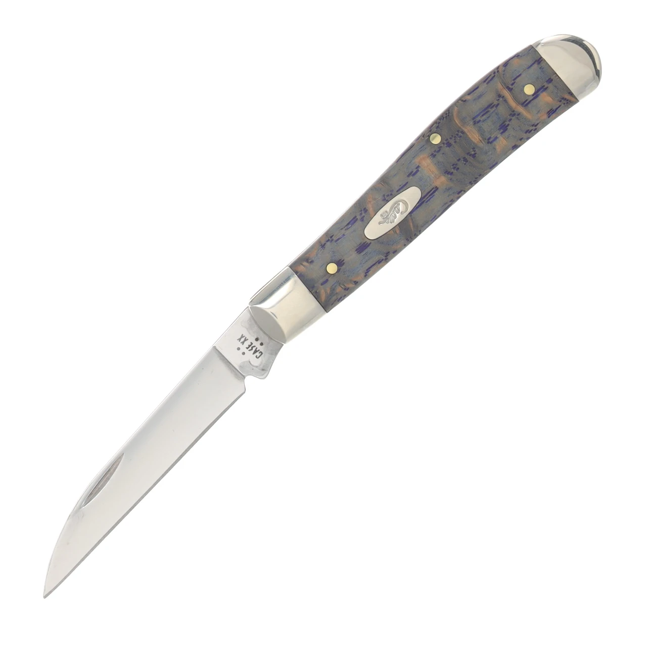 Case XX Blue Smooth Curly Oak Mini Trapper Folding Knife CA47491