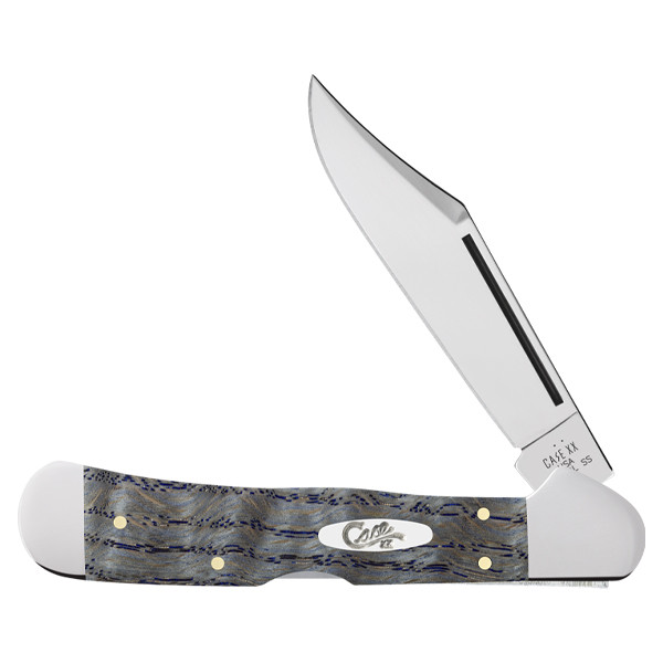 Case XX Blue Smooth Curly Oak CopperLock Folding Knife CA47494