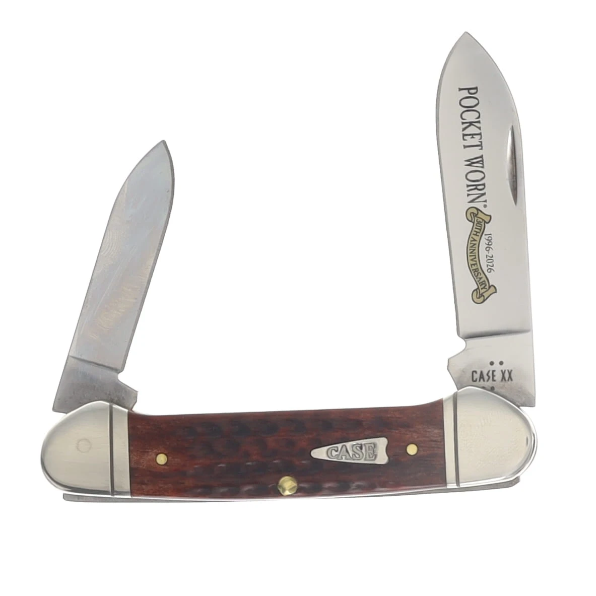 Case XX Pocket Worn 30th Anniversary Corn Cob Jigged Mahogany Bone Canoe CA55235