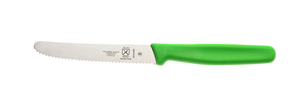 Mercer Sports 4.3in Utility Knife Rounded Tip Wavy Edge Green Handle M33932GRB