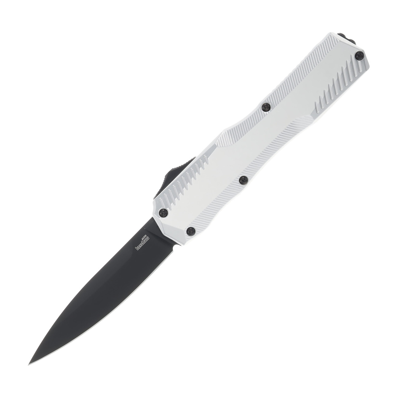 Kershaw Auto Out The Front Livewire Raw Aluminum Handle Black Spear Point Blade AUKS9000RAWBLK