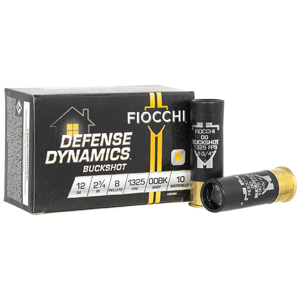 Fiocchi Defense Dynamics 12 Gauge Shotshell 10 Rounds 2.75in 8 Pellets 00 Lead Buckshot 