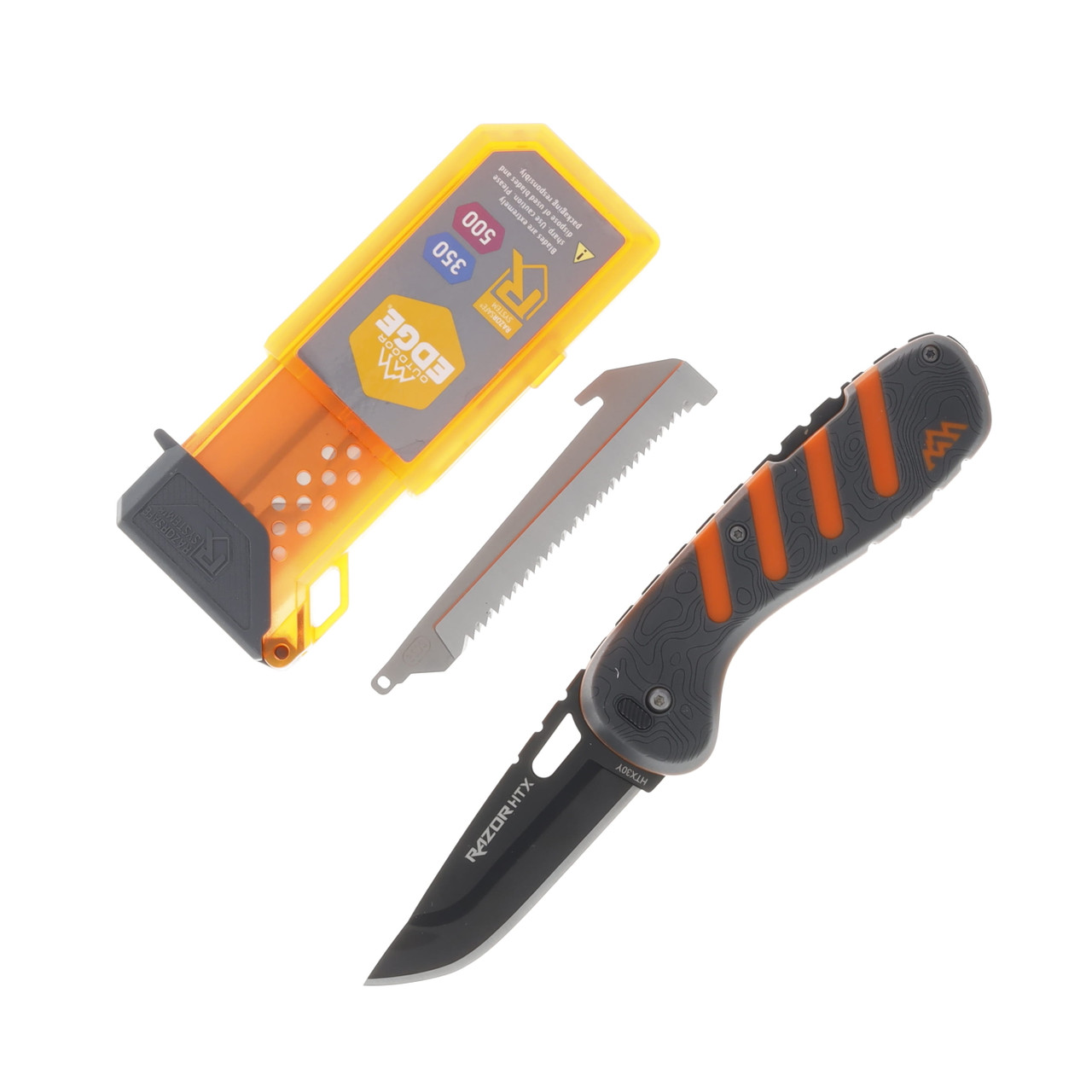 Outdoor Edge Razor HTX Gray - Orange 3in Plain Black Oxide Drop Point OEHTX30Y-6C