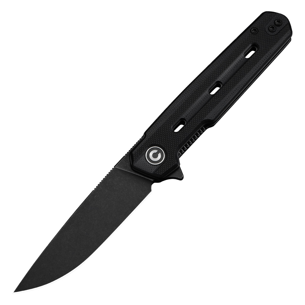 CIVIVI Navo Folding Knife 3.25 Inch Plain Black Stonewash Drop Point Front Open