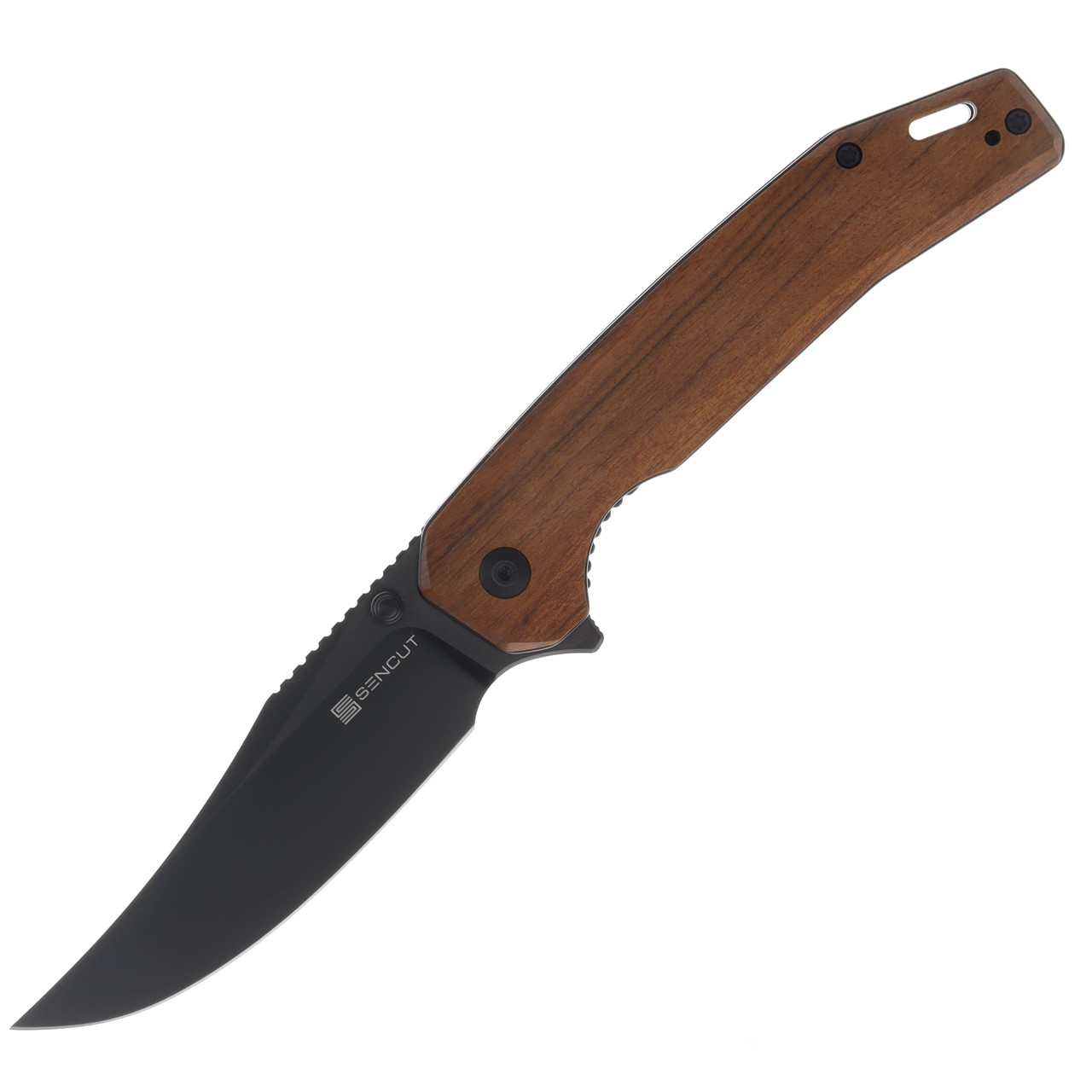 SENCUT Vornix Folding Knife Guibourtia Wood 3.65in Plain Black Clip Point S25038-3 