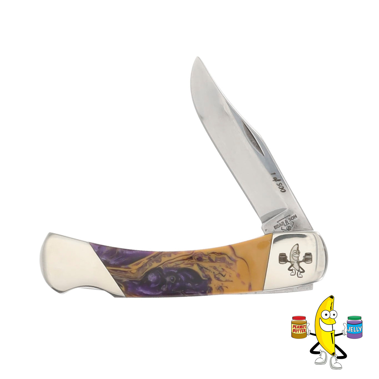 Bear & Son SMKW Exclusive Pocket Knife Peanut Butter & Jelly Mica Pearl Medium Lockback PBJ05