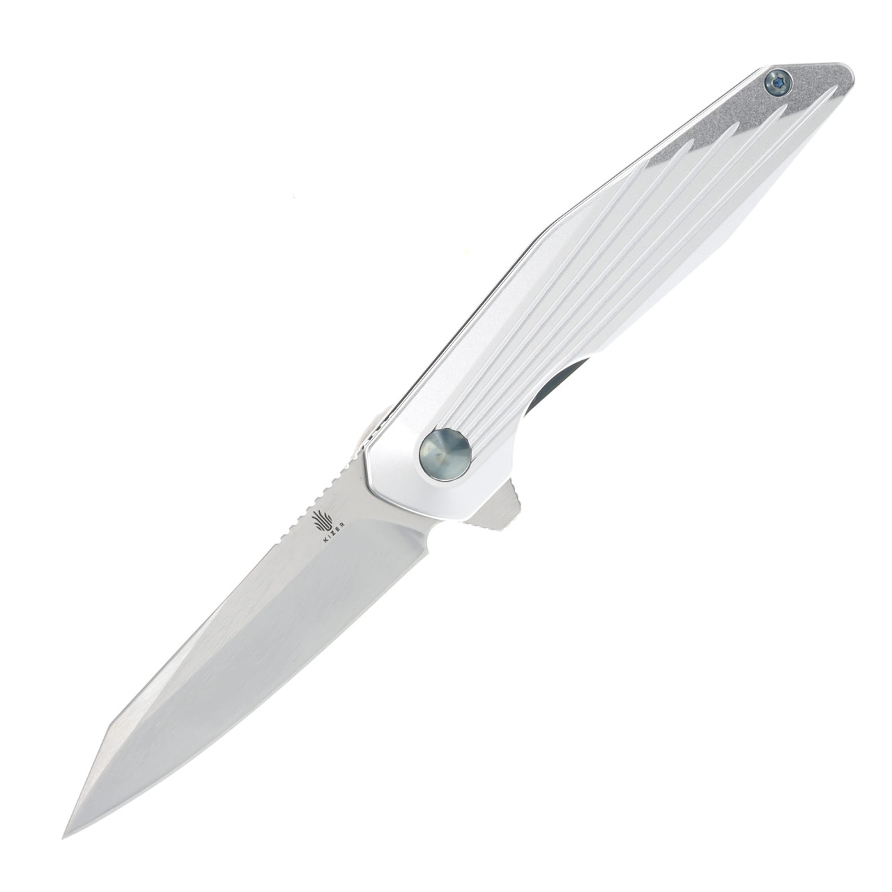 Kizer SMKW Exclusive Spot Folding Knife Silver Shredder UV Printed Aluminum/Magnetic Polished Nitro V V3620E1