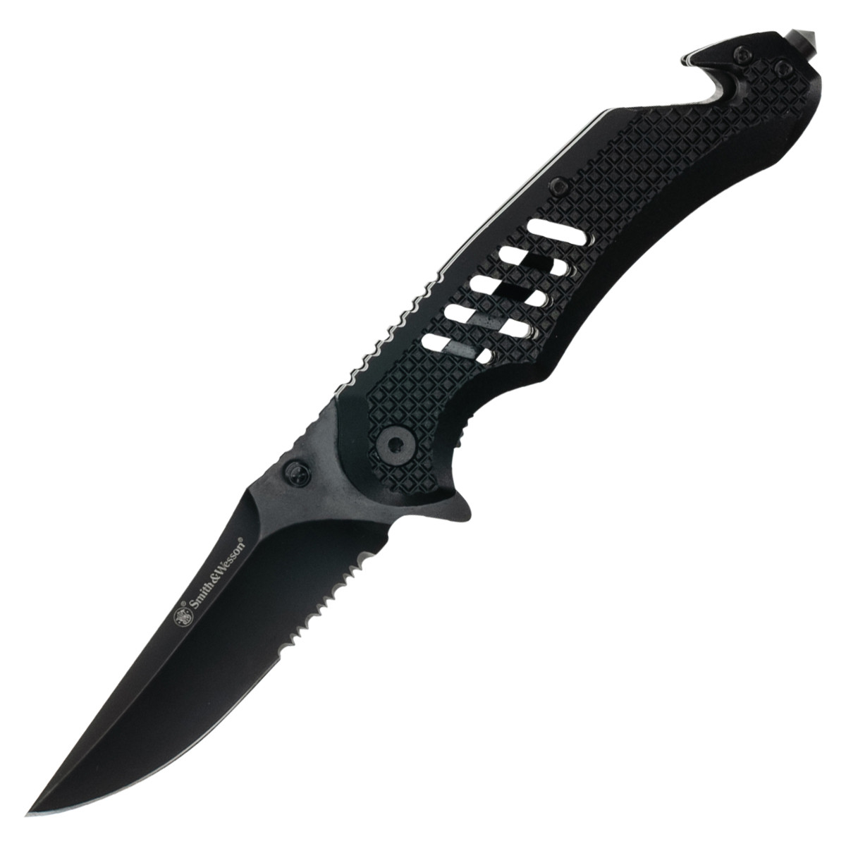 Smith & Wesson Extreme Ops Black Handle Black Partially Serrated Folding Clip Point Blade 1215364
