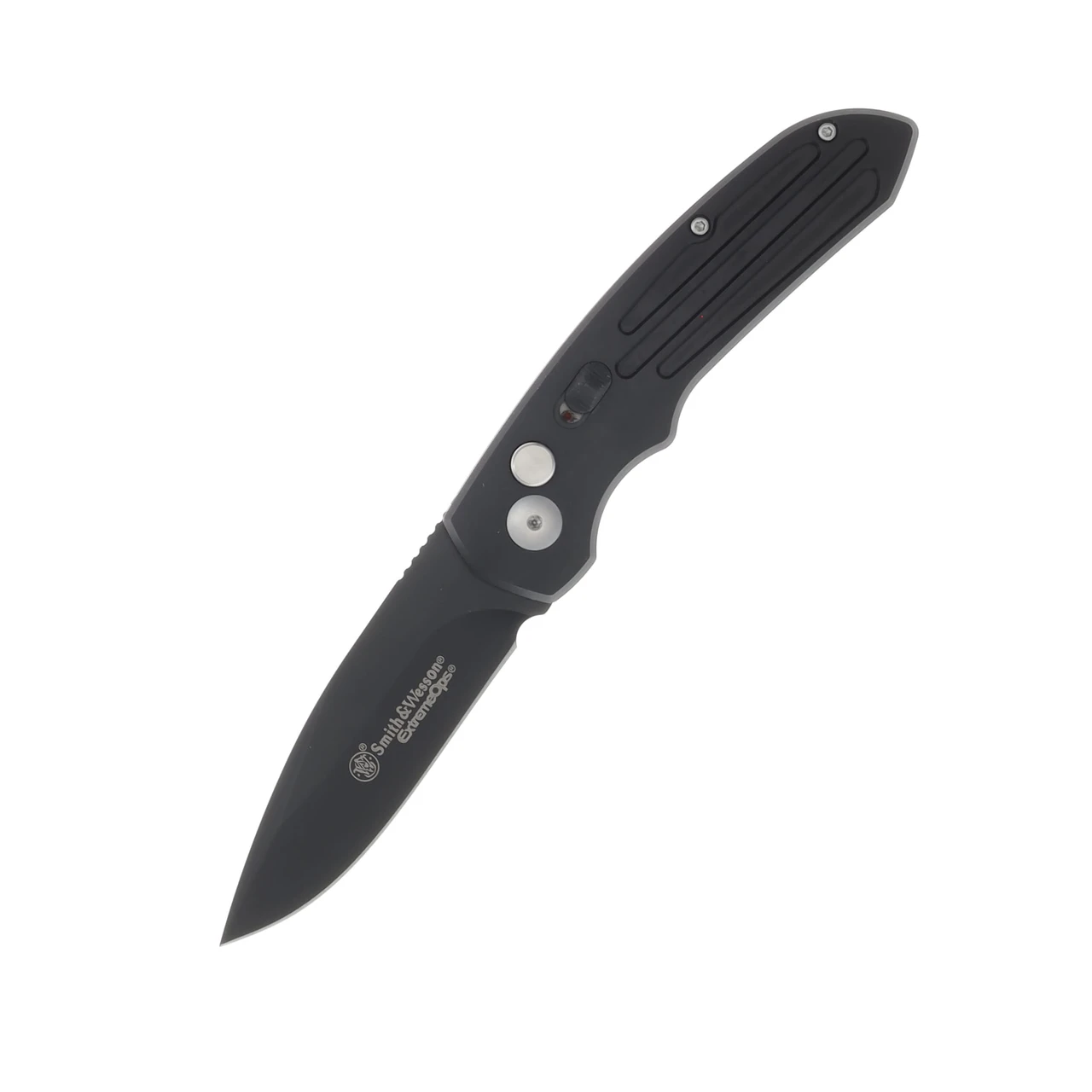 Smith & Wesson ExtremeOps Jr. Push Button OTS Auto Knife-Drop Point Plain Blade-All Black WNS-WSW-50B