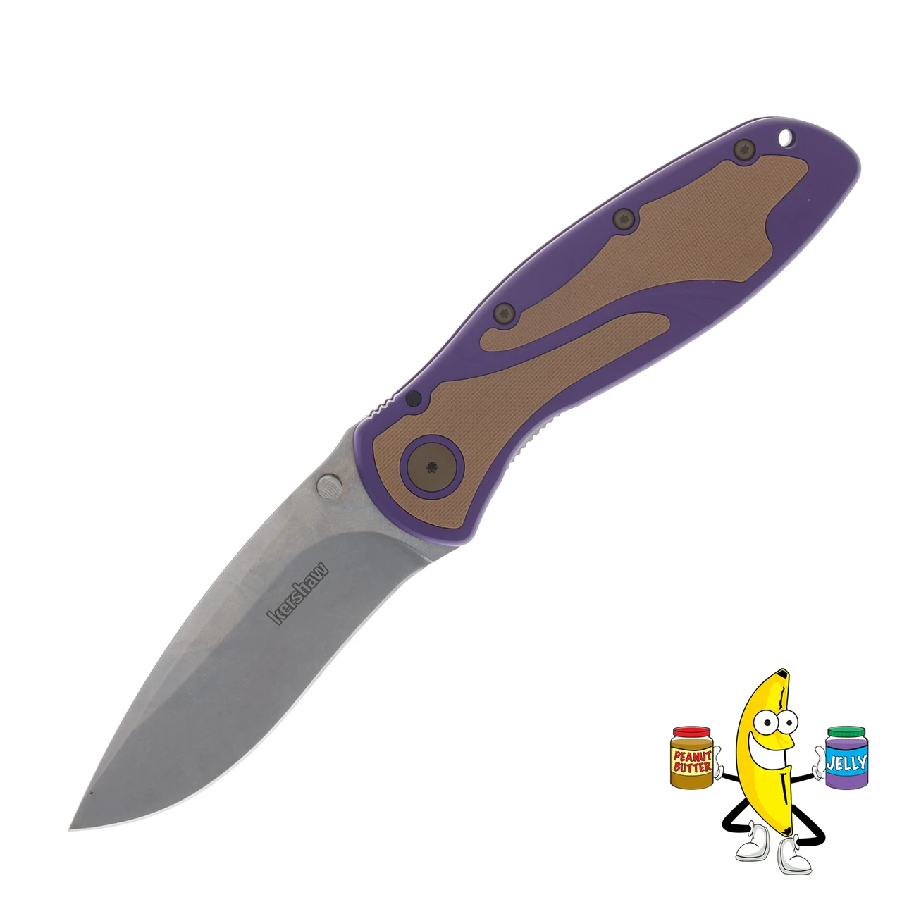 Kershaw SMKW Exclusive Blur PB & J Sammich Warrior Purple Handle With Tan G-10 Inlays Tan Clip Magnacut Blade KS1670PBJ