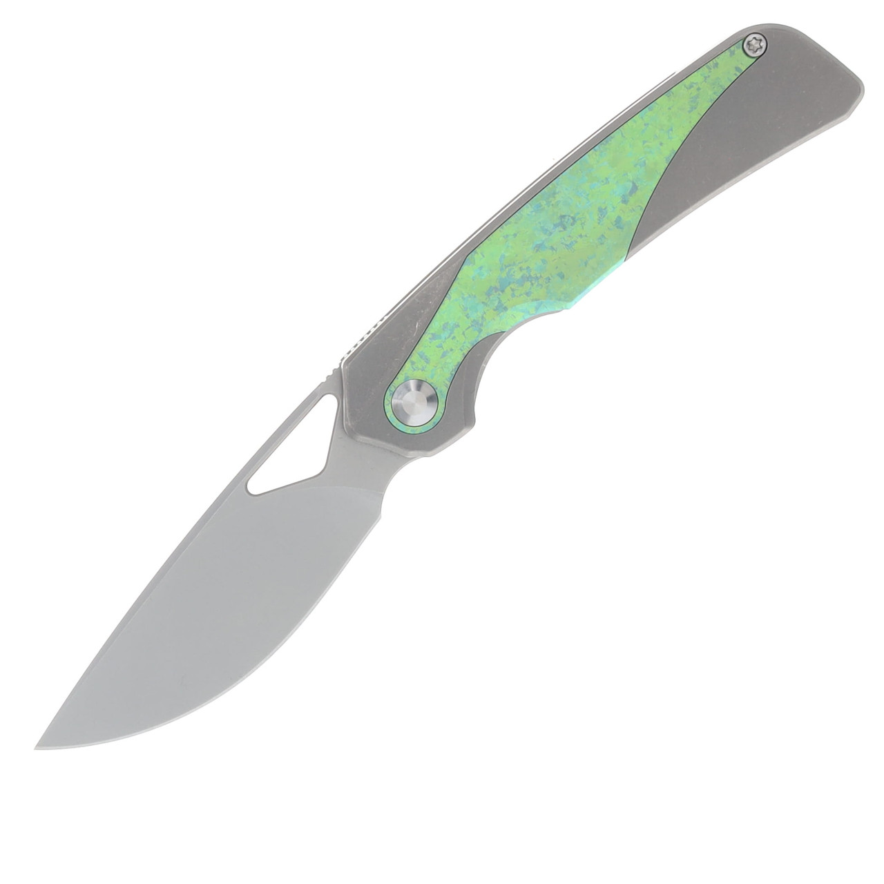 Kizer Topsail Crystalized Green – Silver 3.1in Plain Bead Blast Drop Point KI3735A4