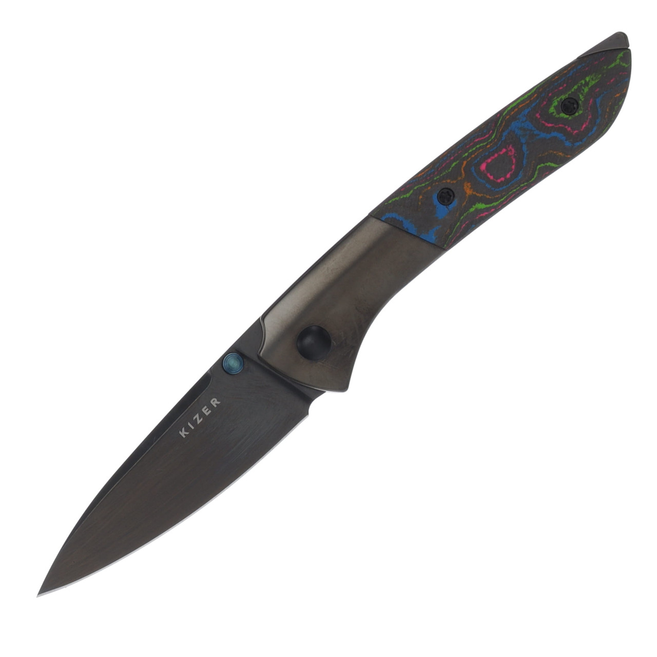 Kizer Spitfire 80s Camo 3.13in Plain Black DLC Drop Point KI3690A2