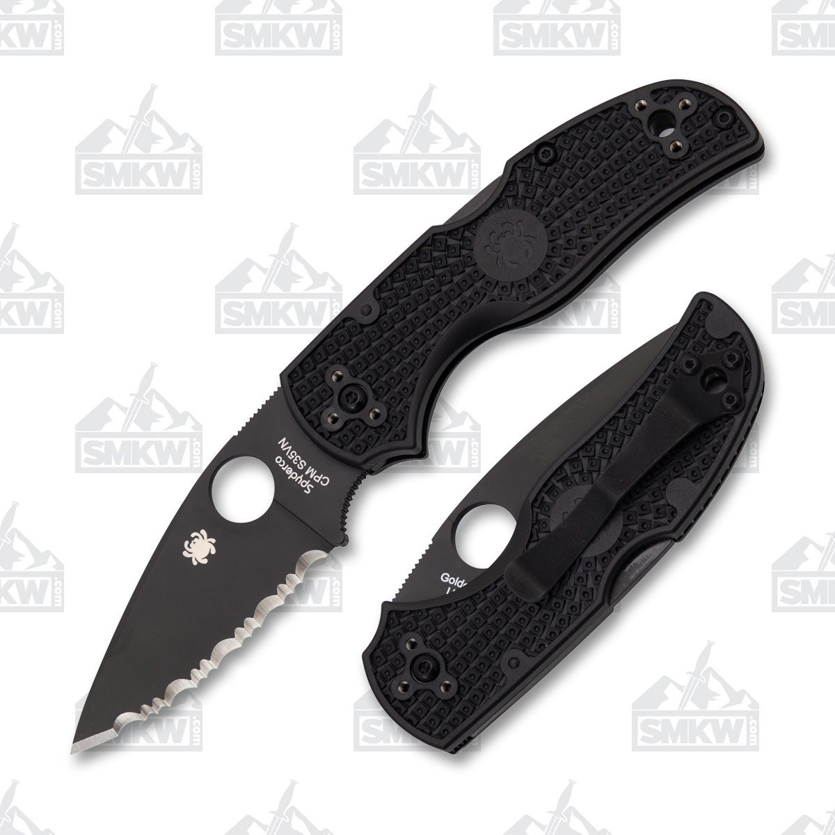 Spyderco Native 5 Lightweight 2.95 Inch Serrated Black DLC Leaf Open and Closed