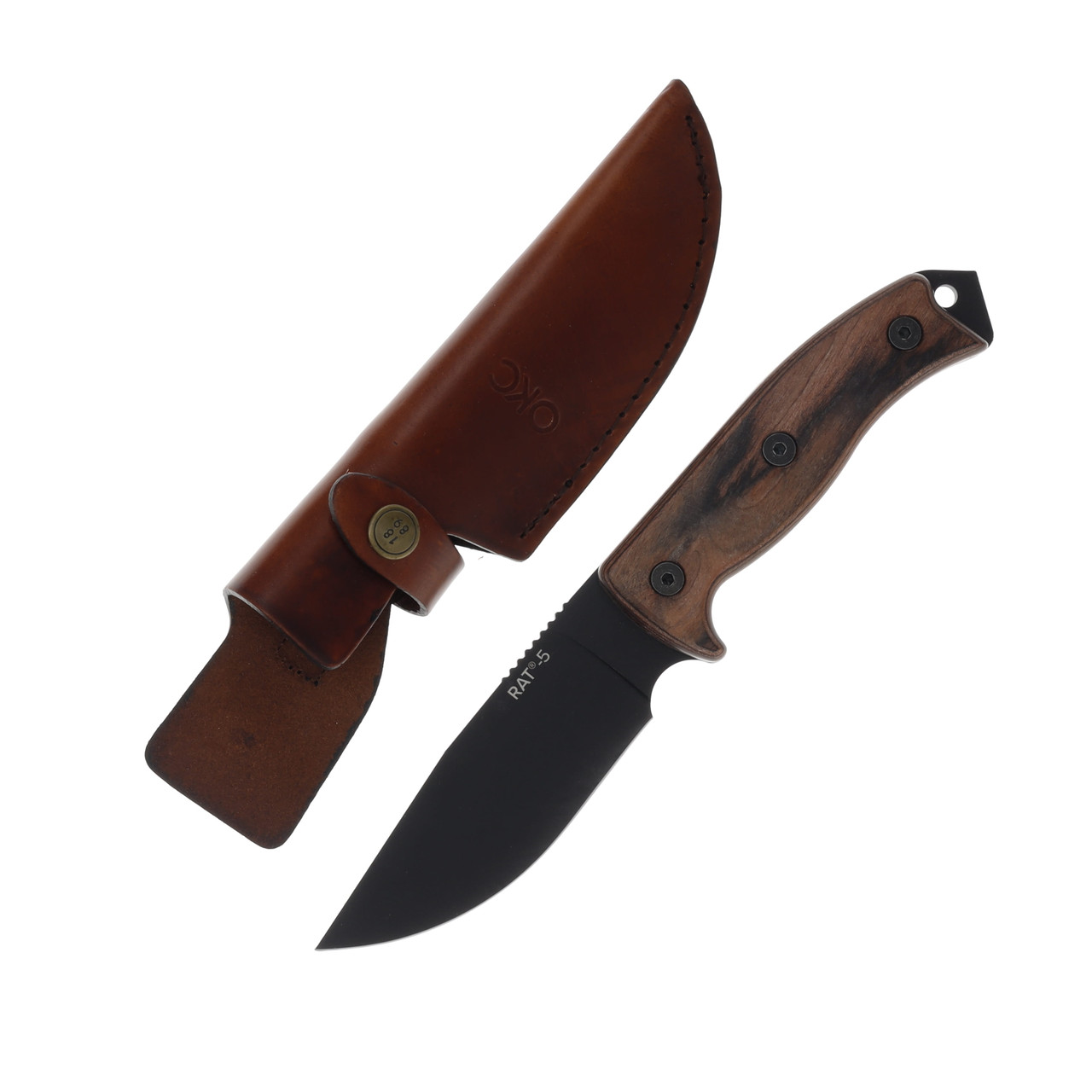 Ontario RAT 5 Adventurer Fixed Knife Laminated Wood Handle With Sheath ON8649