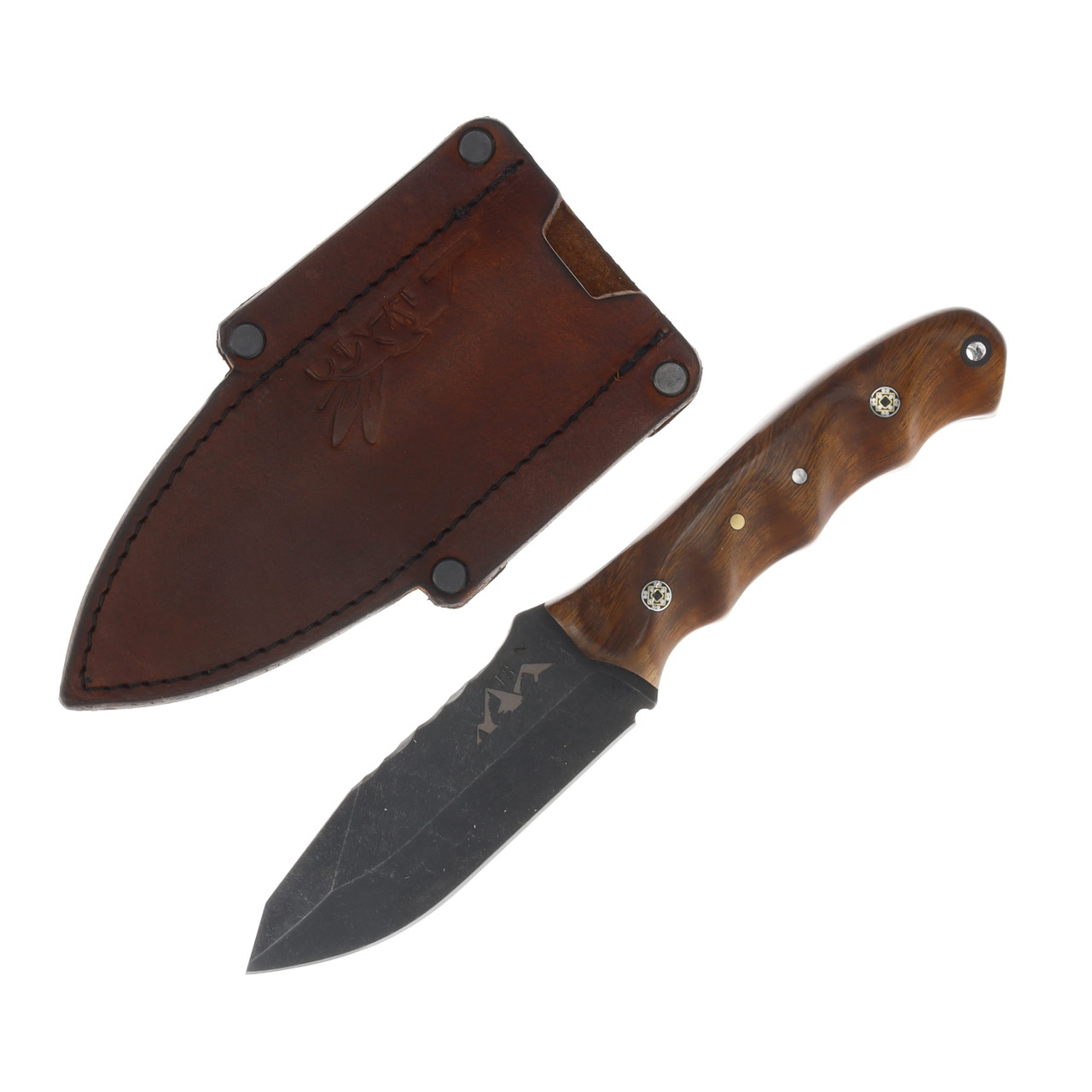 Half Face Blades SMKW Exclusive Disaster Jr Fixed Knife Ironwood Mosaic Pins Full Tang Hollow Lanyard Pin D13