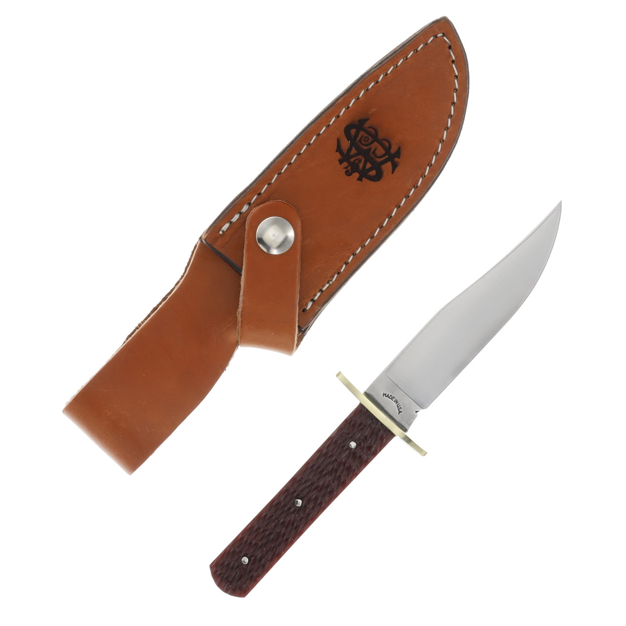 Schatt & Morgan /CC #50 Fixed Blade Vintage Jig Red Bone / Leather Sheath CCSM50-RJB