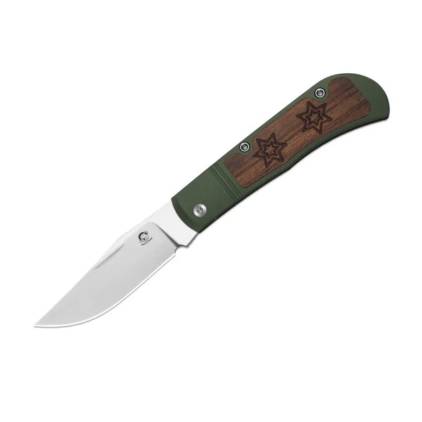 Kizer Trestle Folding Knife Green-Brown Aluminum & Mkuruti Wood Handle Satin S45VN Clip Point Blade KI3761MC1