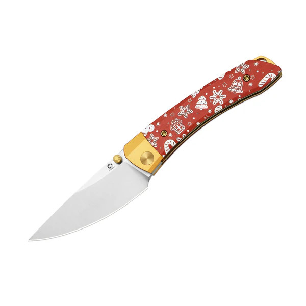 Kizer Mini MoMo Folding Knife Gold-Red Aluminum & Micarta Handle Blasted Nitro V Drop Point Blade V3663MC1