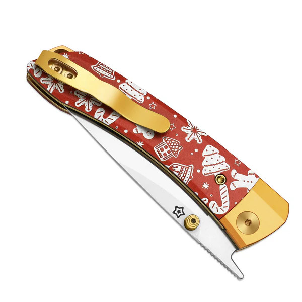 Kizer Mini MoMo Folding Knife Gold-Red Aluminum & Micarta Handle