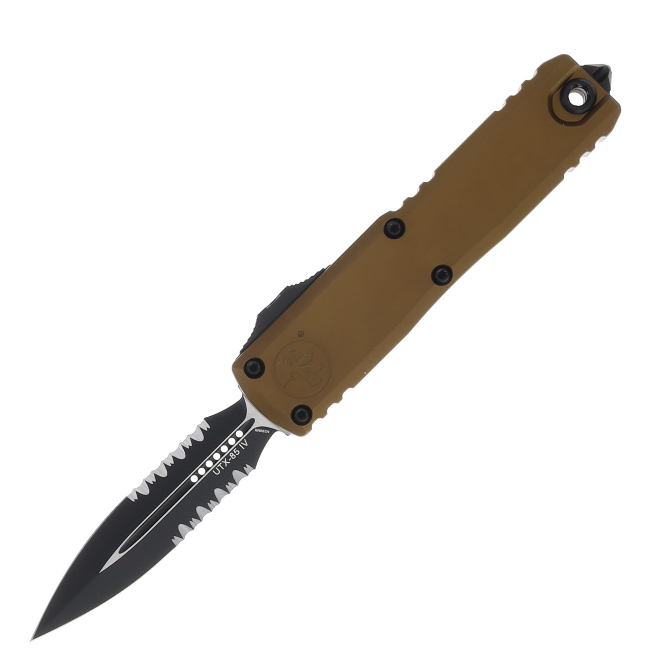 Microtech UTX-85 GEN IV OTF Auto D/E Black Part Serrate Black Tan AUMT123242TA