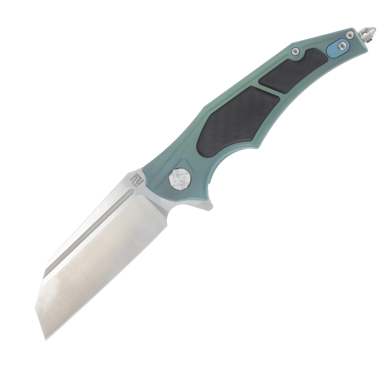 Artisan Cutlery Apache Nomad Green – Black 3.82 Inch Plain Satin Tanto Open