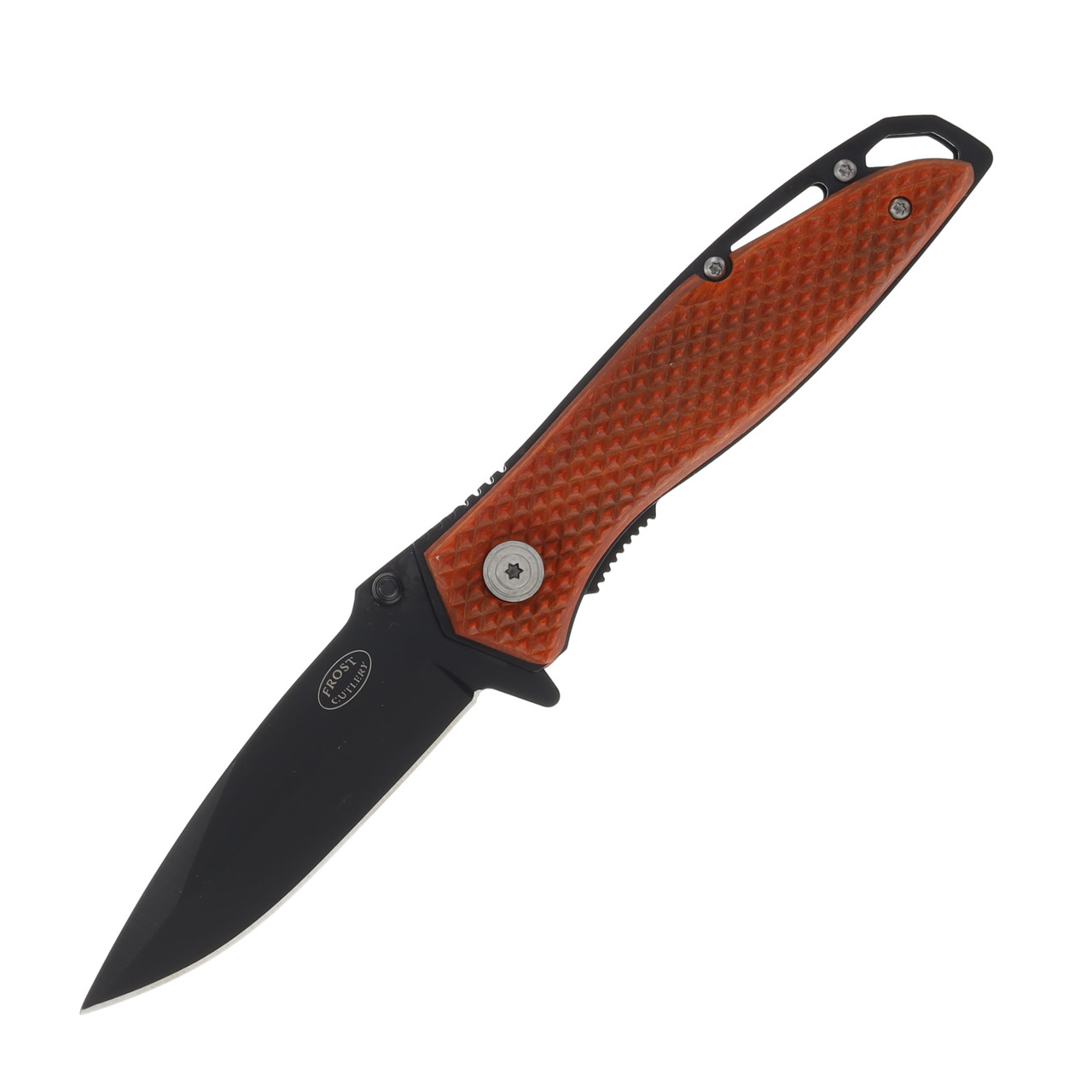Frost HonchoTactical Assisted Opening Black Blade Diamond Grip Pakawood Handle FR16029PW