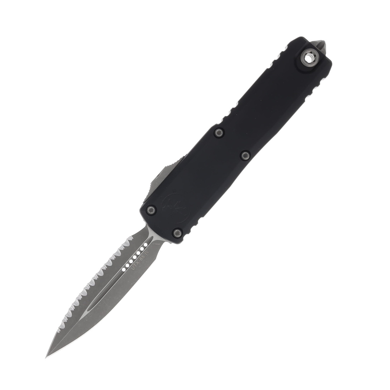 Microtech UTX-85 GEN IV OTF Auto D/E Apocalyptic Full Serrate Black AUMT1232412AP