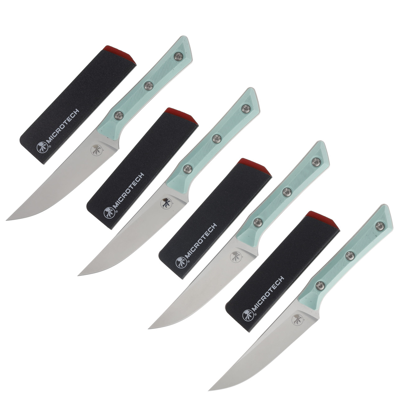 Microtech 4.5in Steak Knife Set SW Standard Caribbean Blue G-10 Microtech 4.5in Steak Knife Set SW Standard Caribbean Blue G-10 MT360010SETCA 