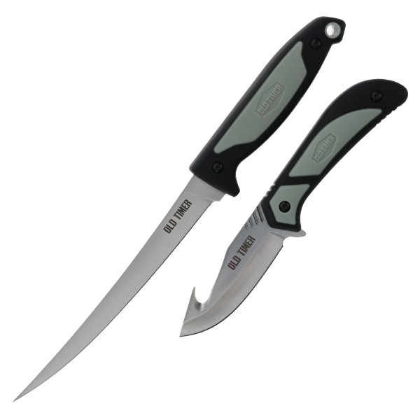 Old Timer Trail Boss Hunt/Fish Fixed Blade Combo Set Non-Slip Grip Rubber Handles 1259516