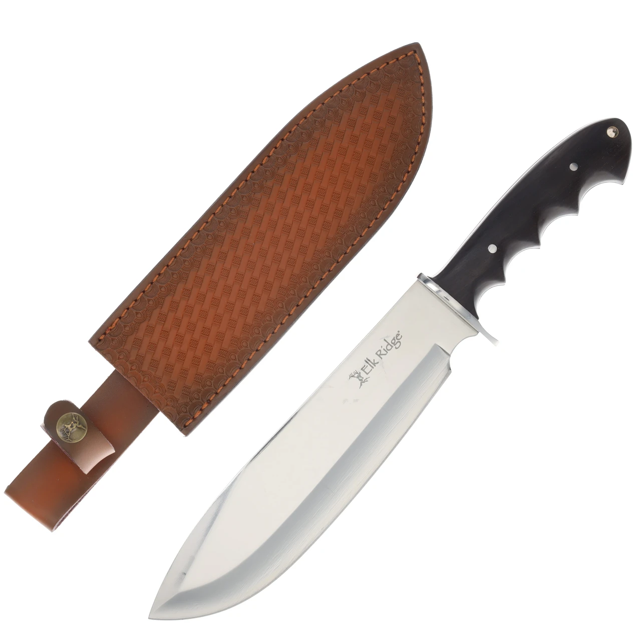 Elk Ridge Bowie//Black Wood Handle/Leather Sheath MCER438PBK