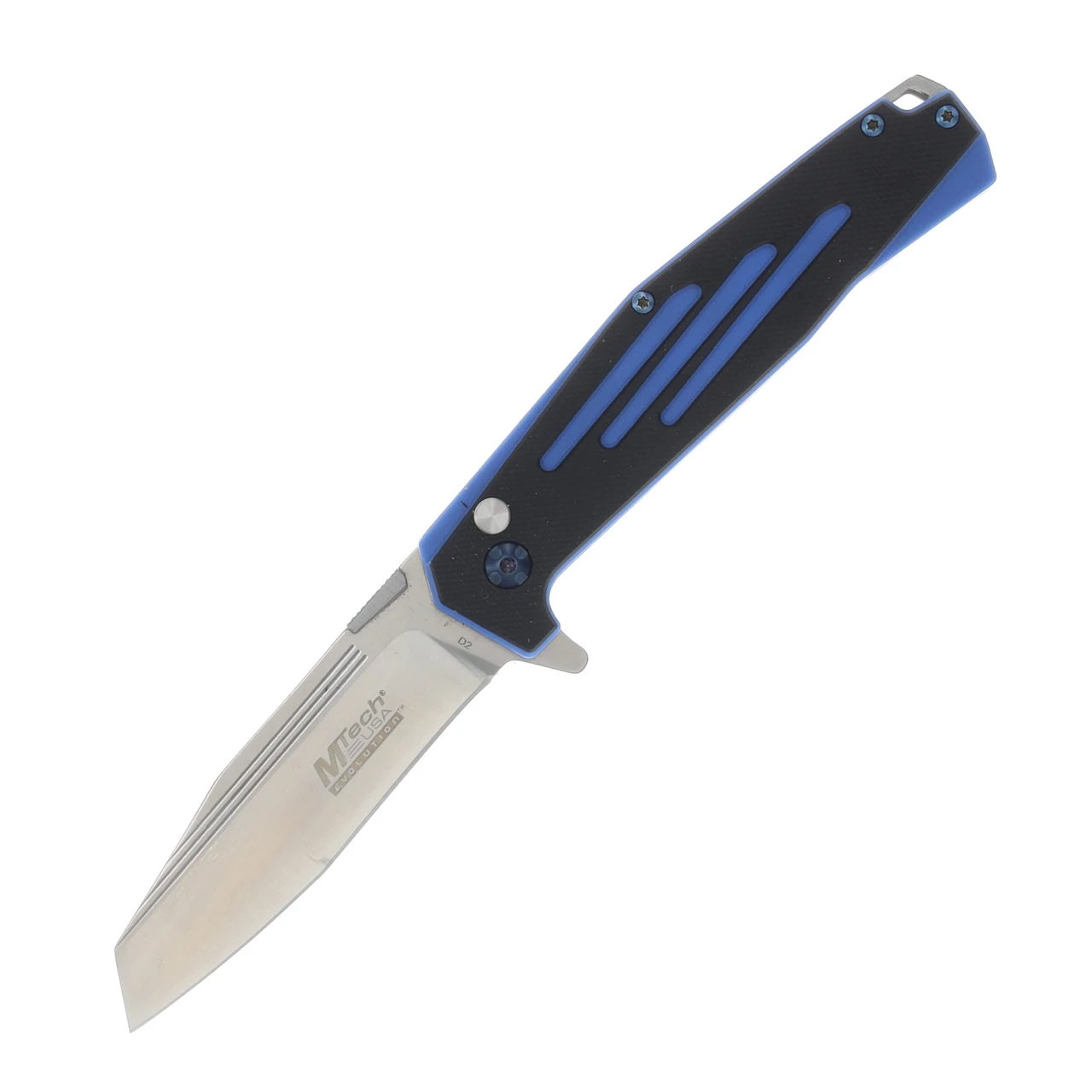 MTech USA Evolution Manual Folding Knife/Satin D2 Wharncliffe/Blue & Black G10 Handle MCMTEFDR034BL